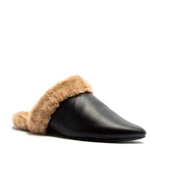 White Faux Fur Lined Pointed Toe Mule - Picture 5 of 6